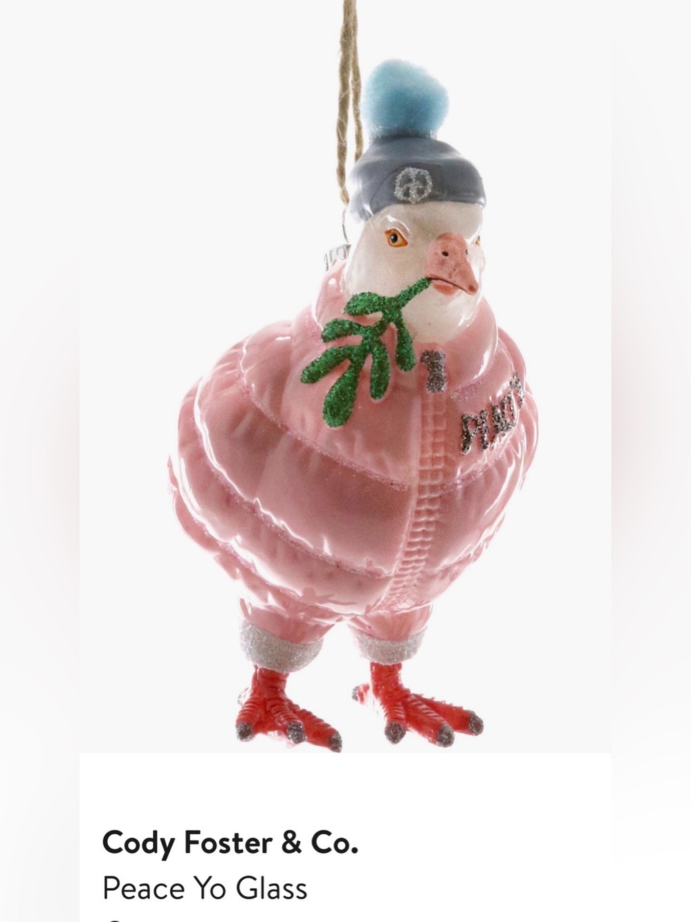 NWT Cody & Foster Peace Yo Glass Glass Ornament $29.50 MSRP